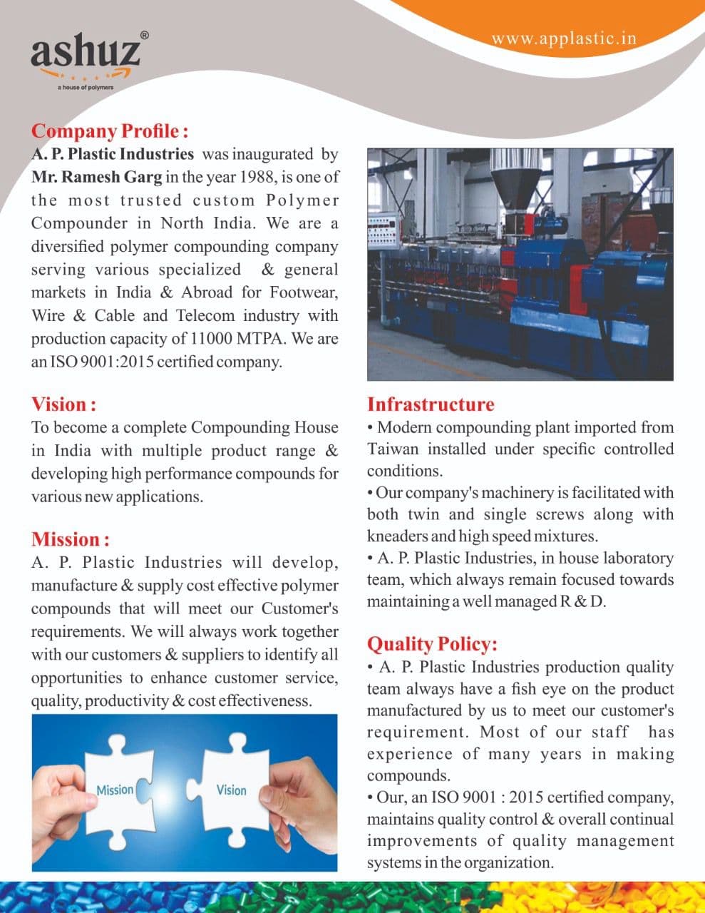 A.P. Plastic Industries company profile catalogue page