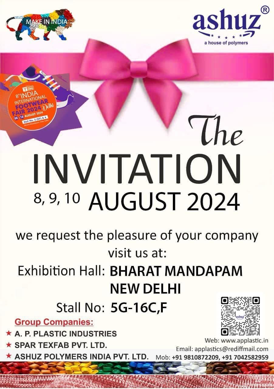 Ashuz invitation for India International Footwear Fair 2024 at Bharat Mandapam New Delhi
