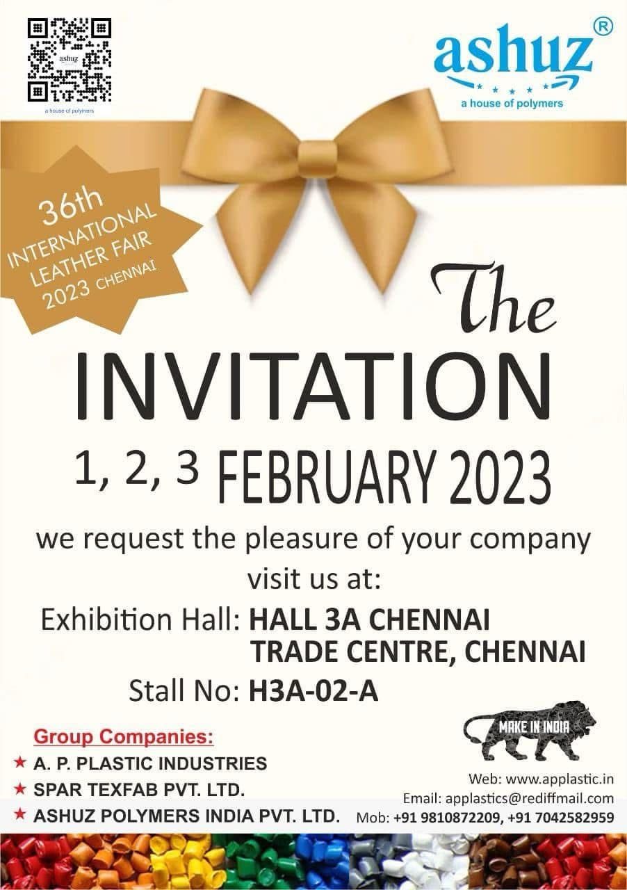 Ashuz invitation for the 36th International Leather Fair 2023 Chennai