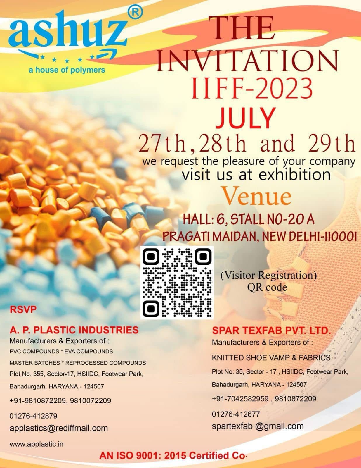 Ashuz invitation for IIFF 2023 at Pragati Maidan New Delhi