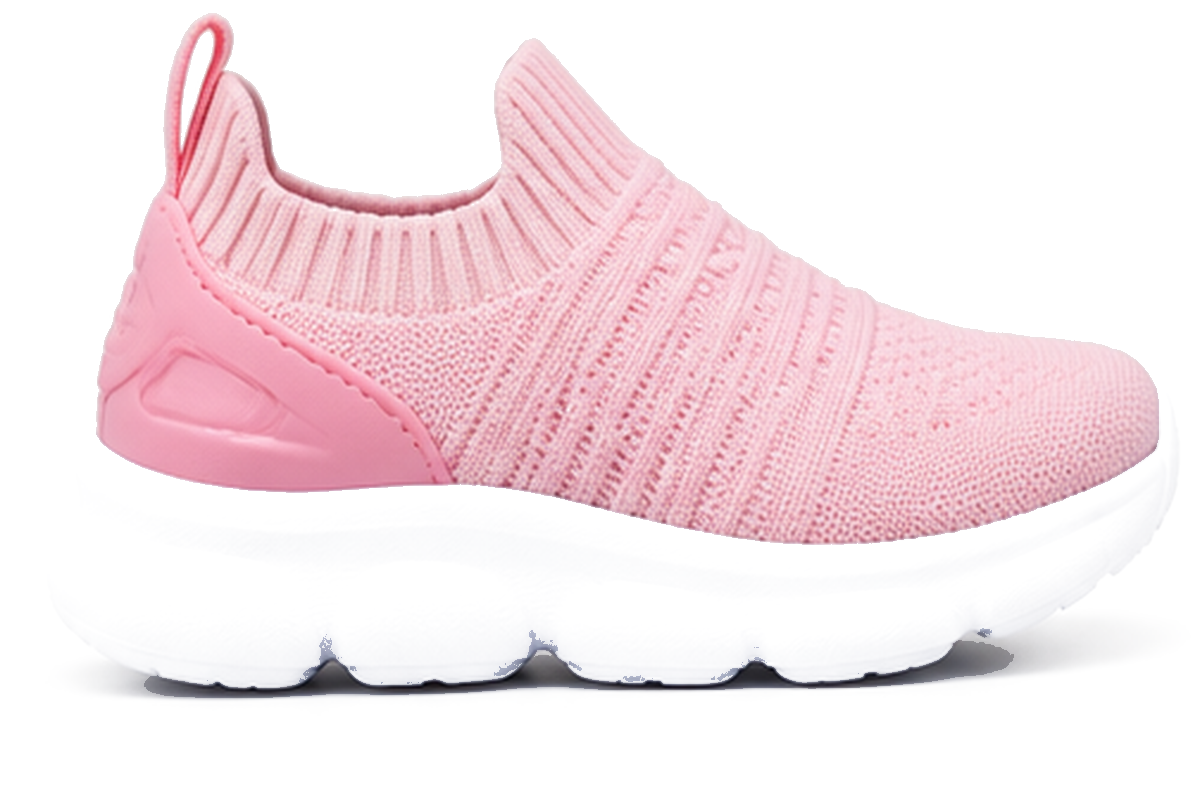Pink footwear product with PVC compound application context