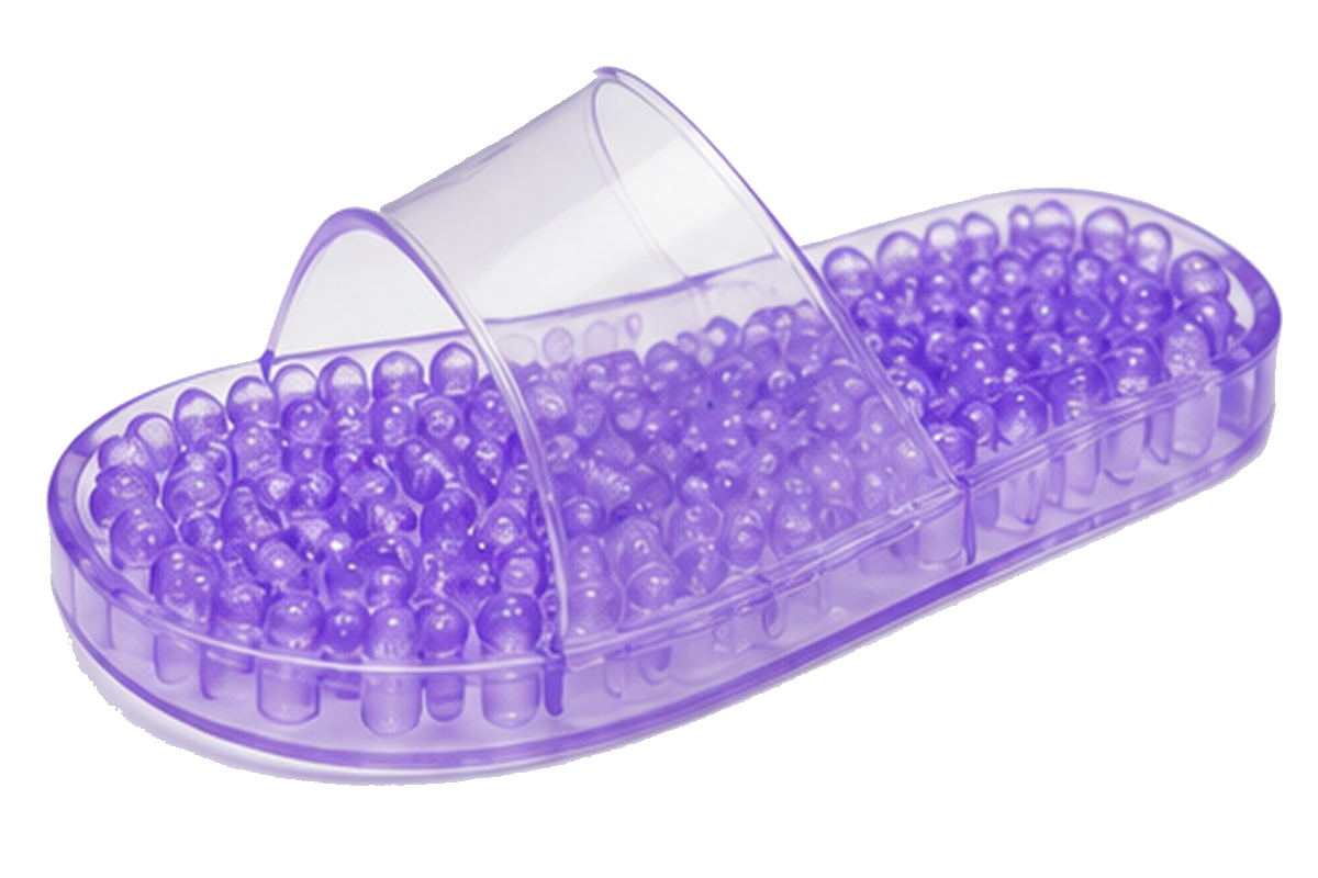 Transparent purple PVC slipper with textured sole application reference