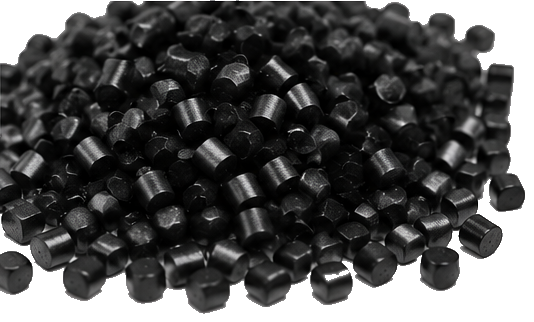 Black rPVC Compound pellets shown in a close-up material view