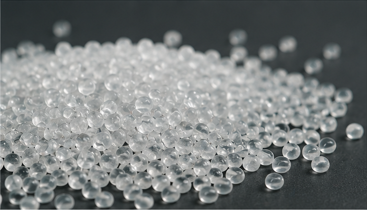 Clear TPE and TPR compound pellets shown in an individual product material panel